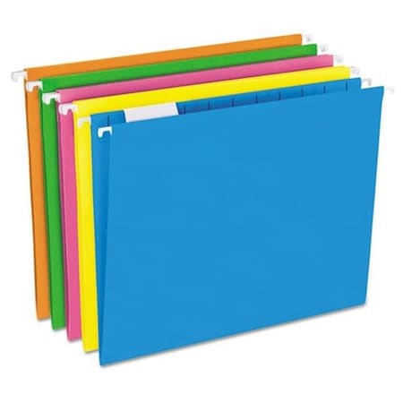 Officespace 1 By 5 Tab Glow Hanging File Folders - Letter; Glow Assorted OF41929